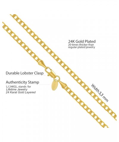 Beveled Cuban Link Curb Chain Necklaces 24k Real Gold Plated (3mm, 6mm & 9.5mm) 20 inches 3mm Gold $39.82 Necklaces