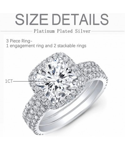 2.6 Ctw Moissanite Wedding Ring Set for Women Platinum Plated Silver 3 Pieces Bridal Ring Set Engagement Ring Set White Gold ...