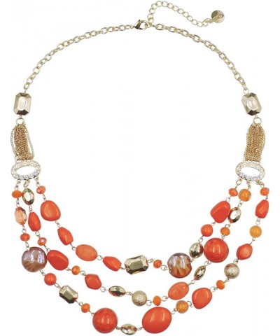 New Multi Layer Beads Statement Gold Chain Necklace for Women Orange $10.94 Necklaces