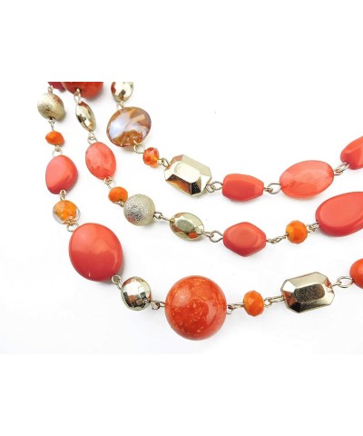 New Multi Layer Beads Statement Gold Chain Necklace for Women Orange $10.94 Necklaces