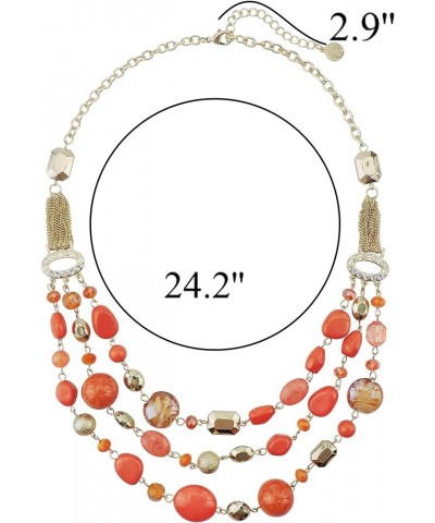 New Multi Layer Beads Statement Gold Chain Necklace for Women Orange $10.94 Necklaces