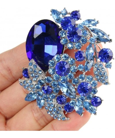 Rhinestone Crystal Party Flower Leaf Vine Brooch Sapphire Color Silver-Tone $12.75 Brooches & Pins