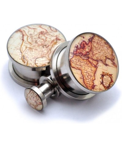 Screw on Plugs -Antique Map Style 2 Picture Plugs - Sold As a Pair 12g (2mm) $10.54 Body Jewelry