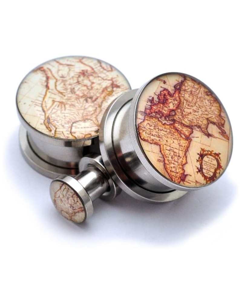 Screw on Plugs -Antique Map Style 2 Picture Plugs - Sold As a Pair 12g (2mm) $10.54 Body Jewelry