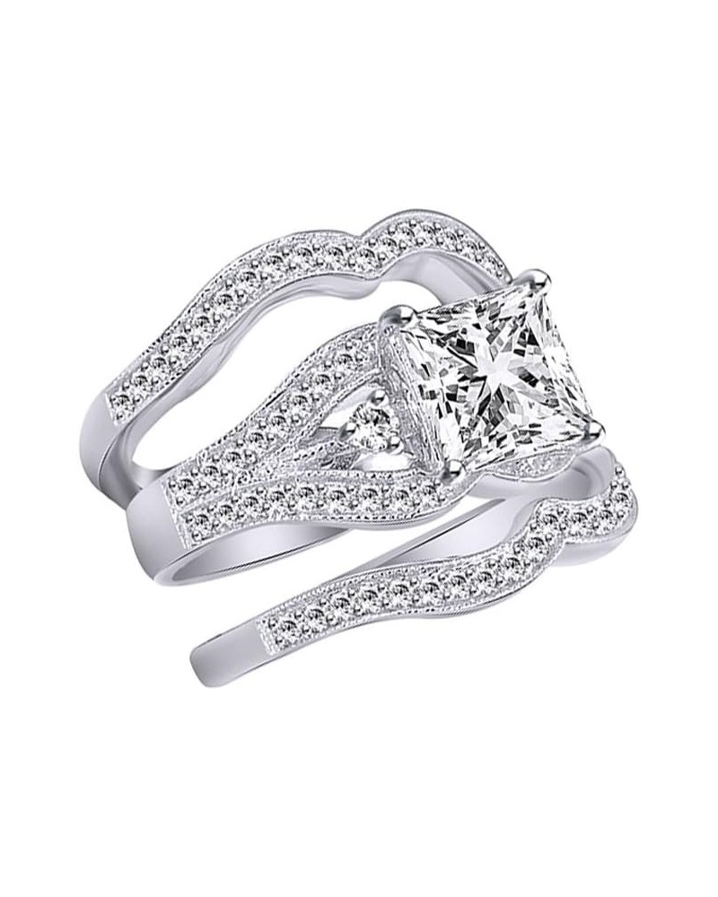 White Cubic Zirconia Engagement & Wedding Band Ring Set in 14K Gold Over Sterling Silver (3.4 Cttw) White-gold-plated-silver ...