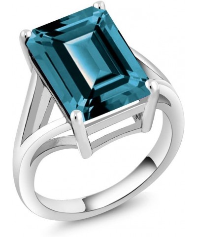 925 Sterling Silver London Blue Topaz Solitaire Ring For Women (9.50 Cttw, Emerald Cut 14X10MM, Gemstone Birthstone, Availabl...