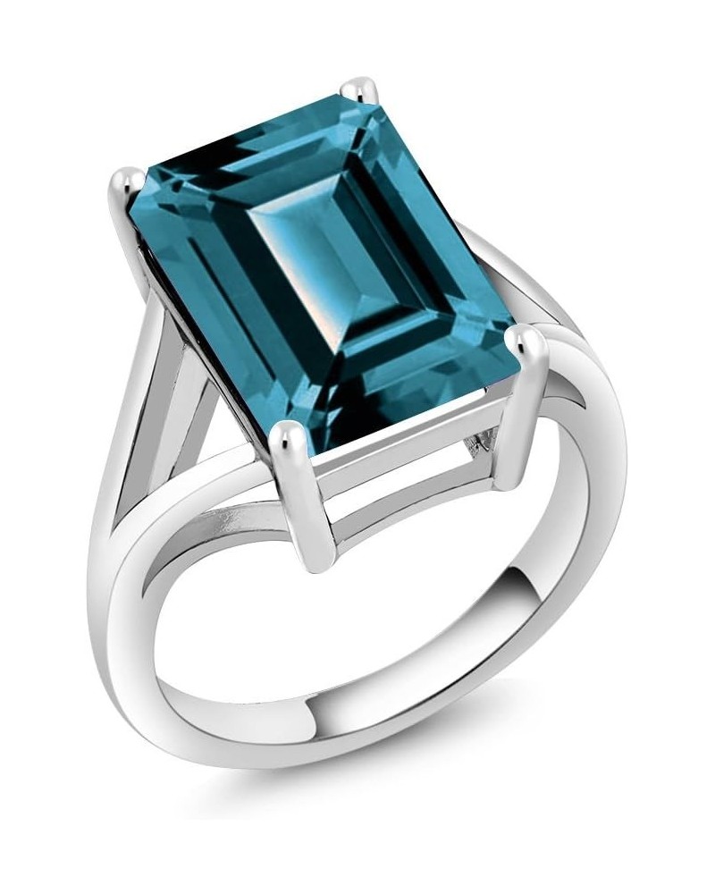 925 Sterling Silver London Blue Topaz Solitaire Ring For Women (9.50 Cttw, Emerald Cut 14X10MM, Gemstone Birthstone, Availabl...