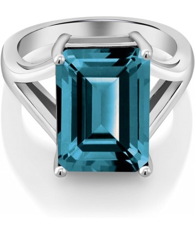 925 Sterling Silver London Blue Topaz Solitaire Ring For Women (9.50 Cttw, Emerald Cut 14X10MM, Gemstone Birthstone, Availabl...