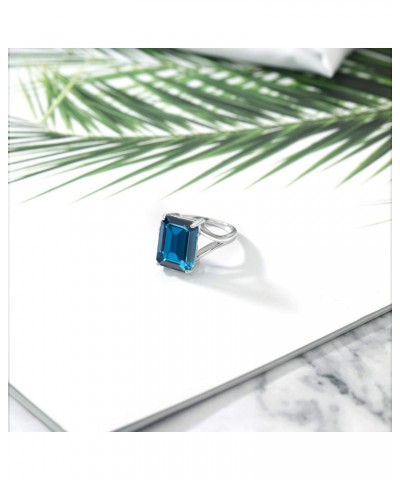 925 Sterling Silver London Blue Topaz Solitaire Ring For Women (9.50 Cttw, Emerald Cut 14X10MM, Gemstone Birthstone, Availabl...