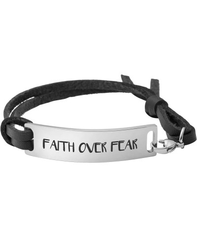 Bracelets for Women Inspirational Gift for Her Cuff Bangle Engraved Motivational Message Faith over fear-Black $8.82 Bracelets