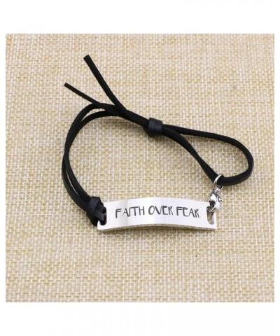 Bracelets for Women Inspirational Gift for Her Cuff Bangle Engraved Motivational Message Faith over fear-Black $8.82 Bracelets