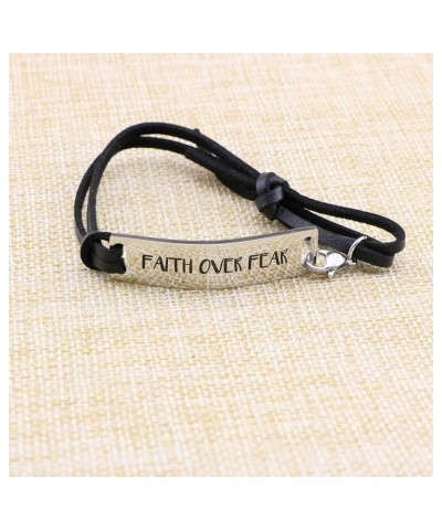 Bracelets for Women Inspirational Gift for Her Cuff Bangle Engraved Motivational Message Faith over fear-Black $8.82 Bracelets