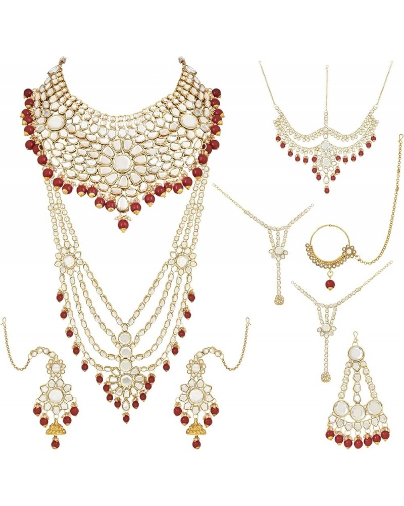 Indian Wedding Collection Traditional Ethnic Gold Plated Pearl & Kundan Stone Work Bridal Jewellery Set For Women Maroon $34....