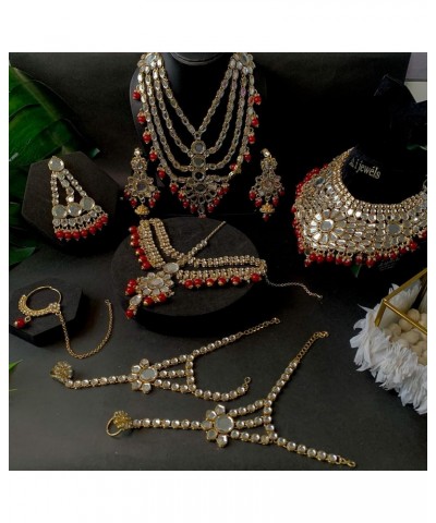 Indian Wedding Collection Traditional Ethnic Gold Plated Pearl & Kundan Stone Work Bridal Jewellery Set For Women Maroon $34....