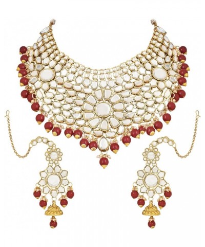 Indian Wedding Collection Traditional Ethnic Gold Plated Pearl & Kundan Stone Work Bridal Jewellery Set For Women Maroon $34....