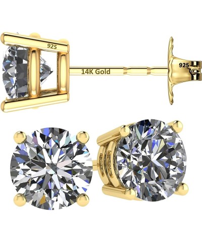 14K Solid Gold Post & Sterling Silver 4 Prong Pure Brilliance Zirconia CZ Stud Earrings 1.00ctw - 8.00ctw 14k gold post & ste...
