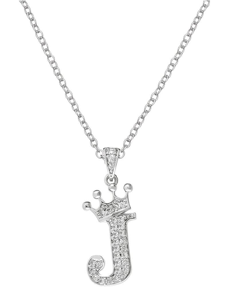 Women Clavicle Chain Crown 26 English Letters Full Diamond Pendant Necklace for Women Silver Crown Rhinestone (L, One Size) J...