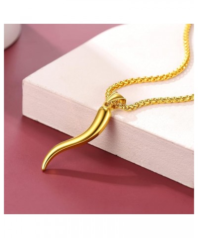 Italian Horn Pendant Necklace, Stainless Steel/18K Gold Plated Cornicello Necklaces Protective Amulet Jewelry for Women Men w...