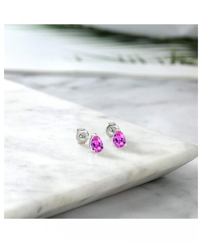 925 Sterling Silver Purple Amethyst Stud Earrings For Women (1.28 Cttw, Gemstone Birthstone, Pear Shape 7X5MM) Pink Created S...