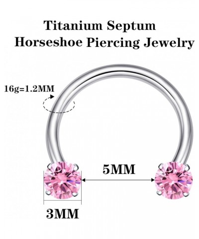 G23 Titanium 16G CZ Septum Rings,Horseshoe Daith Cartilage Tragus Piercing Jewelry Pink CZ,16G 5mm $11.01 Body Jewelry