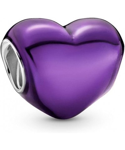 Purple Ribbon Color Heart Charms 925 Sterling Silver Bead for Bracelets $9.46 Bracelets