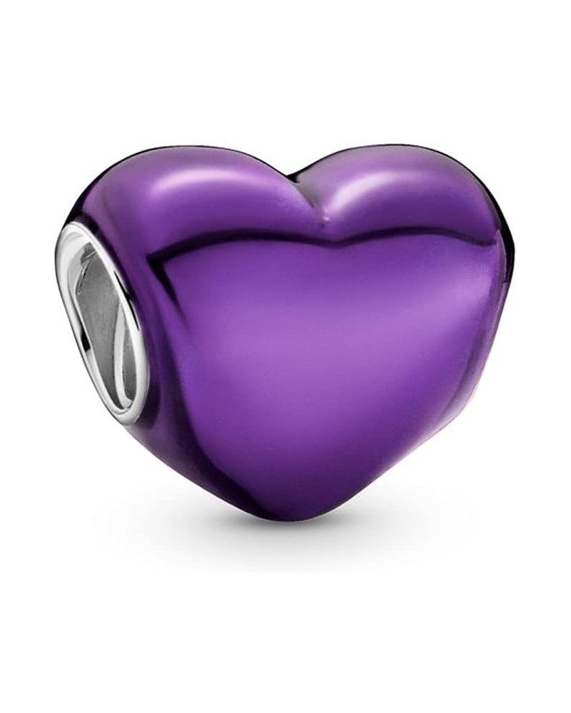 Purple Ribbon Color Heart Charms 925 Sterling Silver Bead for Bracelets $9.46 Bracelets