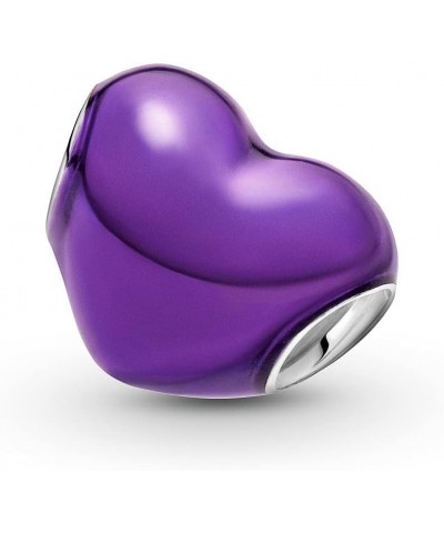 Purple Ribbon Color Heart Charms 925 Sterling Silver Bead for Bracelets $9.46 Bracelets