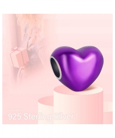 Purple Ribbon Color Heart Charms 925 Sterling Silver Bead for Bracelets $9.46 Bracelets