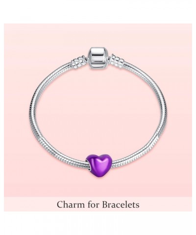 Purple Ribbon Color Heart Charms 925 Sterling Silver Bead for Bracelets $9.46 Bracelets