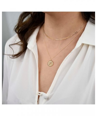 Birth Month Flower Pendant Necklace 18K Gold Plated Dainty Simple Month Birth Floral Disc Pendant Engrave Coin Necklace Minim...