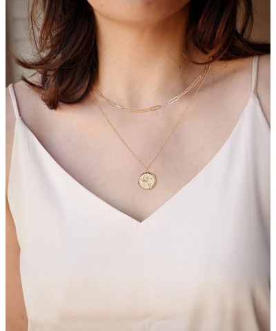 Birth Month Flower Pendant Necklace 18K Gold Plated Dainty Simple Month Birth Floral Disc Pendant Engrave Coin Necklace Minim...