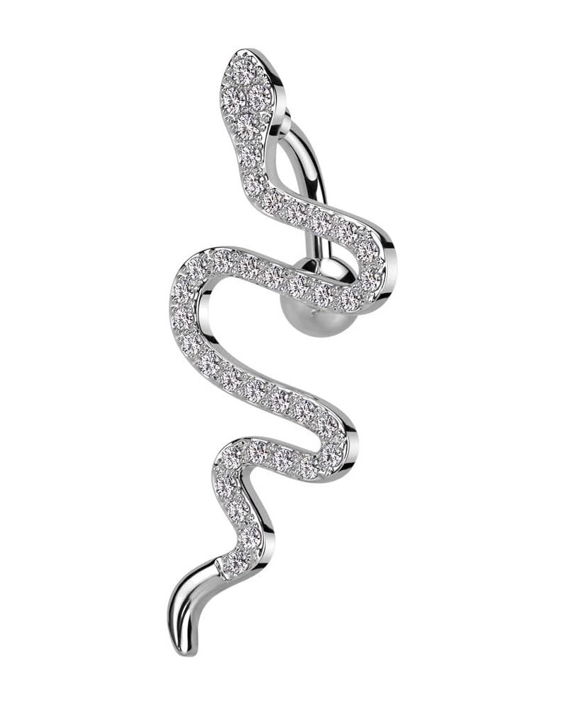 14GA 316L Stainless Steel CZ Crystal Snake Top Drop Reverse Belly Button Ring Silver Tone $9.10 Body Jewelry