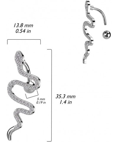 14GA 316L Stainless Steel CZ Crystal Snake Top Drop Reverse Belly Button Ring Silver Tone $9.10 Body Jewelry