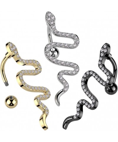 14GA 316L Stainless Steel CZ Crystal Snake Top Drop Reverse Belly Button Ring Silver Tone $9.10 Body Jewelry