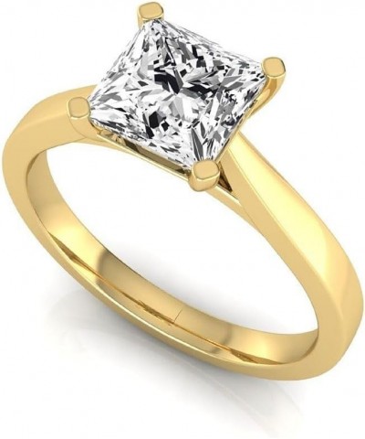 IGI Certified 1 Carat Princess Lab Grown Diamond (E, VVS2) 14K Gold Cathedral Shank Solitaire Engagement Ring Yellow Gold $38...