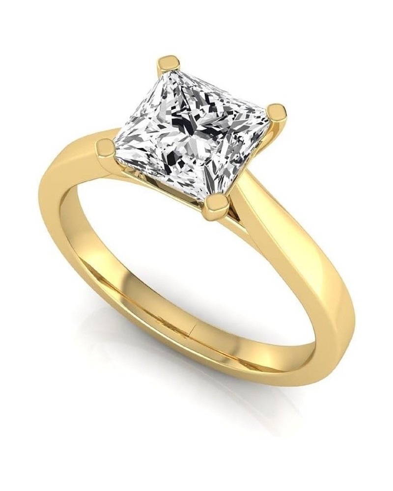 IGI Certified 1 Carat Princess Lab Grown Diamond (E, VVS2) 14K Gold Cathedral Shank Solitaire Engagement Ring Yellow Gold $38...