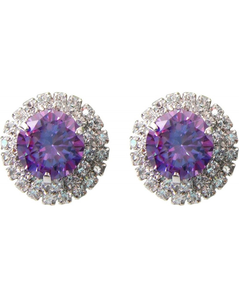 18k Gold Plated Multicolor Round Zircon White Crystal Omega Back Stud Earrings Silver+Purple $8.66 Earrings