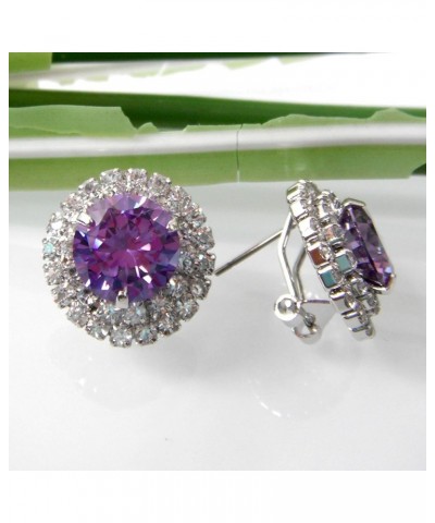 18k Gold Plated Multicolor Round Zircon White Crystal Omega Back Stud Earrings Silver+Purple $8.66 Earrings