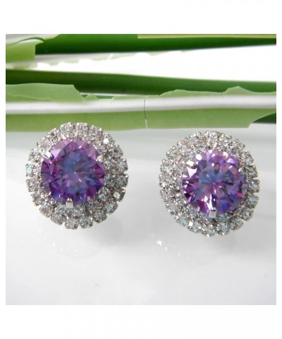 18k Gold Plated Multicolor Round Zircon White Crystal Omega Back Stud Earrings Silver+Purple $8.66 Earrings