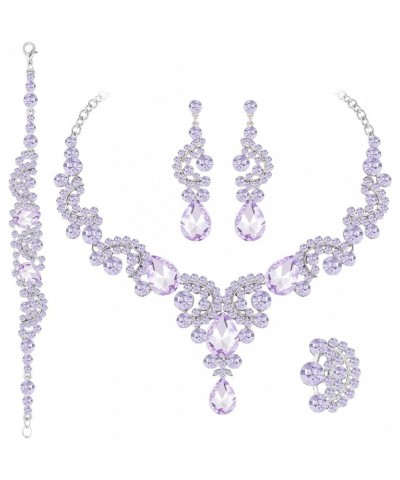 Crystal Bridal Wedding Jewelry Sets for Women Rhinestone Teardrop Crystal Statement Choker Necklace Drop Earrings Link Bracel...