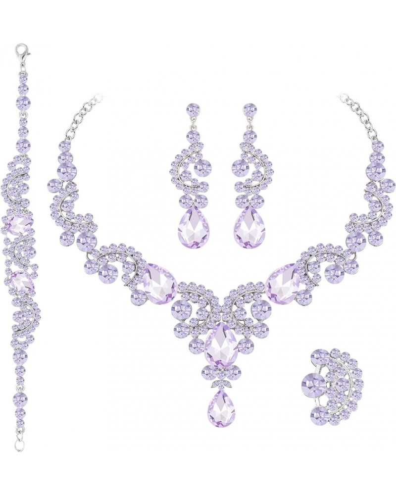 Crystal Bridal Wedding Jewelry Sets for Women Rhinestone Teardrop Crystal Statement Choker Necklace Drop Earrings Link Bracel...