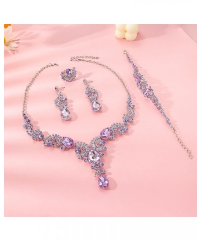 Crystal Bridal Wedding Jewelry Sets for Women Rhinestone Teardrop Crystal Statement Choker Necklace Drop Earrings Link Bracel...