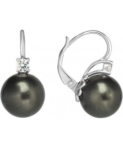 925 Sterling Silver Simulated Tahitian Black Pearl 12 mm Dangle Earrings $31.36 Earrings