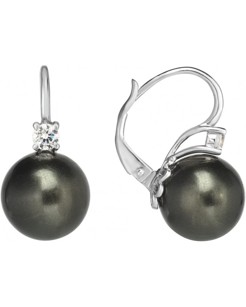 925 Sterling Silver Simulated Tahitian Black Pearl 12 mm Dangle Earrings $31.36 Earrings