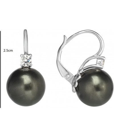 925 Sterling Silver Simulated Tahitian Black Pearl 12 mm Dangle Earrings $31.36 Earrings