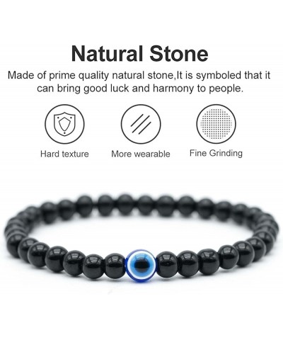 Natural Stone Agate Elastic Evil Eye Bracelet Kit with Charms Adjustable for Men Boyfriend for Gift Boys Stretch Bracelet for...