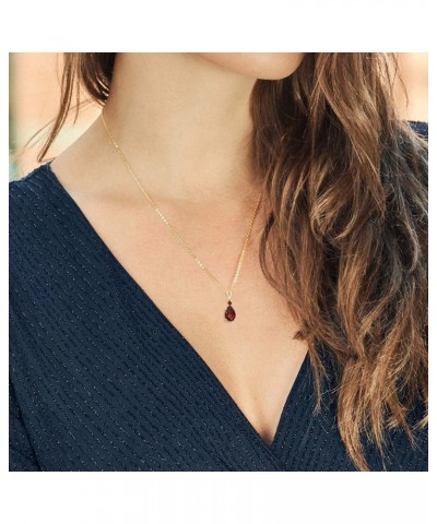 18K Yellow Gold Plated Silver Red Garnet Pendant Necklace For Women (1.49 Cttw, Gemstone January Birthstone, Pear Shape 9X6MM...