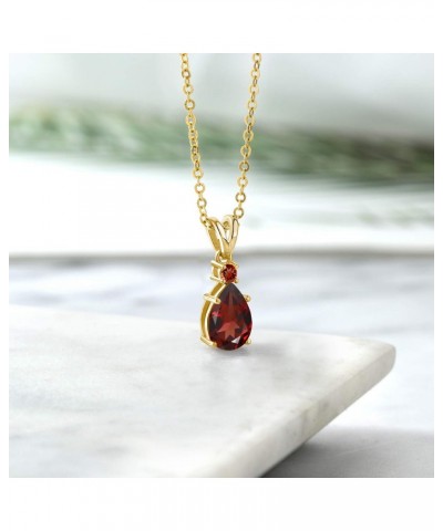 18K Yellow Gold Plated Silver Red Garnet Pendant Necklace For Women (1.49 Cttw, Gemstone January Birthstone, Pear Shape 9X6MM...