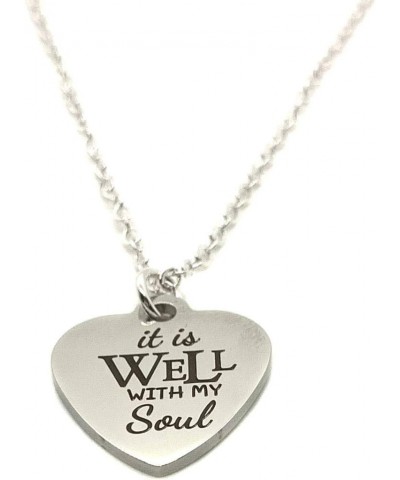 Stainless Steel It Is Well With My Soul Charm, 18" Silver Plated Chain Necklace With 1" Extender, Religious Spiritual Jewelry...