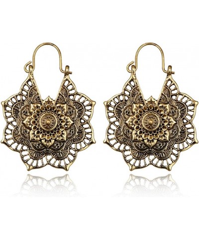 Vintage Mandala Flower Drop Dangle Earring for Women Girl Tribal Hollow Floral Pendant Earrings (Gold) $6.83 Earrings